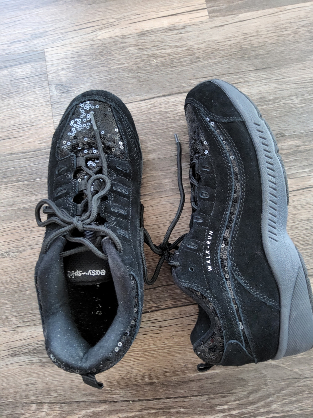 Easy Spirit Black Sequin Suede Walk-Run Sneakers